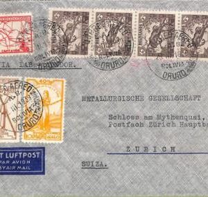 ad6111 - BOLIVIA - POSTAL HISTORY - COVER to SWITZERLAND 1939 Maps JAGUAR fauna