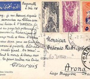 ac6568 - LEBANON - Postal History - UNESCO POSTMARK on Postcard to ITALY 1948
