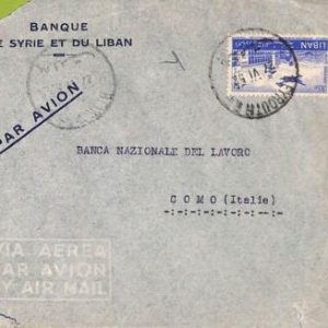 ac6566 - LEBANON - Postal History - AIRMAIL  Cover to ITALY 1952