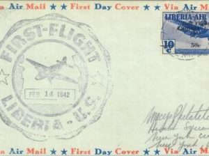 87347 - Postal History - FIRST FLIGHT:  LIBERIA / US  -- Muller  # 15 overprint