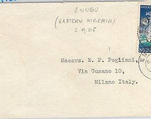 59545 -   NIGERIA - POSTAL HISTORY:   COVER from ENUGU to ITALY 1955