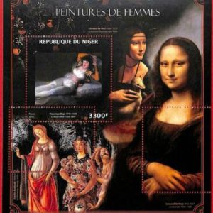 A4399 - NIGER - ERROR MISPERF: 2016 Arte, Mujer, Goya, Botticelli, Da Vinci