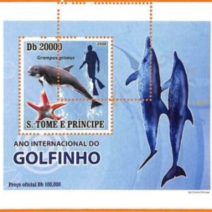 A6621 - SAO TOME & PRINCIPE, ERROR, 2008, MISSPERF SOUVENIR S: Delfine, Tauchen