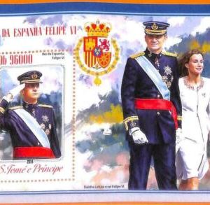 A6651 - SANTO TOMÉ Y PRÍNCIPE, Error, 2014 HOJA DE RECUERDO MISSPERF: Rey...