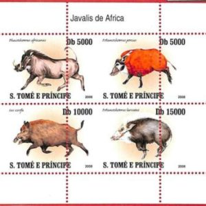 A4466 - SAO TOME & PRINCIPE- ERROR MISPERF, Miniatura hoja: 2008, Pecaríes