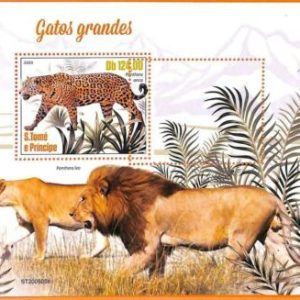 A6582 - SAO TOME & PRINCIPE, ERROR, 2020, MISSPERF SOUVENIR S: Leones, Leopardos