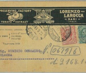 97909  - CARTOLINA d'Epoca -  BARI Citta'  -  PUBBLICITARIA 1912