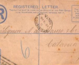 ac6746 - MALTA - Postal History - Registered STATIONERY COVER to ITALY 1896