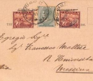 ac6751 - MALTA - Postal History - Mixed franking on POSTCARD  to ITALY 1902