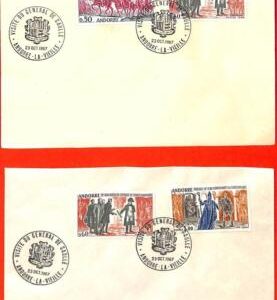 aa0386 - ANDORRA - POSTAL HISTORY - 3 covers SPECIAL POSTMARK De Gaulle NAPOLEON