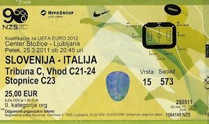 C1855- Vecchio BIGLIETTO PARTITA CALCIO 2011-2012 SLOVENIJA VS ITALIJA