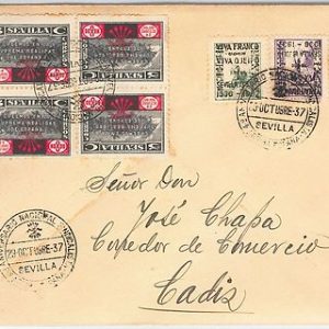 41824 España - HISTORIA POSTAL: LOCALES Sevilla sobrecarga INVERTIDA sobre CARTA