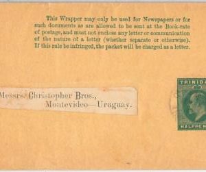 40120 - Trinidad & Tobago-POSTAL STATIONERY-WRAPPER to URUGUAY-RARE DESTINATION