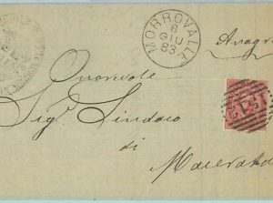 89480 - REGNO - STORIA POSTALE - Annullo NUMERALE su BUSTA:  Morrovalle 1883