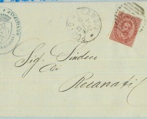 89486 - REGNO - STORIA POSTALE - Annullo NUMERALE su BUSTA - Porto Recanati 1886