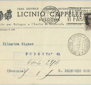 80514 - REGNO - STORIA POSTALE - Perfin su CARTOLINA d'Epoca di BOLOGNA 1940