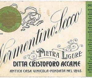 30342  ETICHETTA per BOTTIGLIA:  VINO - Pietra Ligure: Ditta ACCAME  VERMENTINO