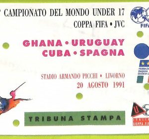 C2670 Vecchio BIGLIETTO PARTITA CALCIO 1991 GHANA URUGUAY CUBA SPAGNA