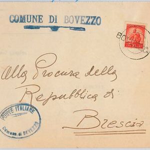 REPUBBLICA - Storia Postale: ANNULLO MUTO EMERGENZA su BUSTA da  BOVEZZO 1951