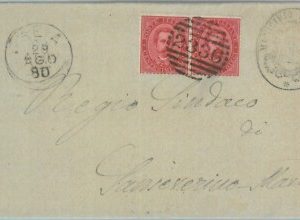 89507  - REGNO - STORIA POSTALE - Annullo NUMERALE su BUSTA:  MARCHE Treia 1880