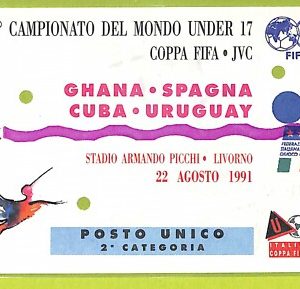C2689 Vecchio BIGLIETTO PARTITA CALCIO 1991 GHANA URUGUAY CUBA SPAGNA