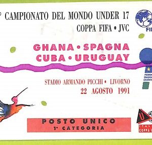 C2691 Vecchio BIGLIETTO PARTITA CALCIO 1991 GHANA URUGUAY CUBA SPAGNA