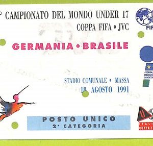C2693- Vecchio BIGLIETTO PARTITA CALCIO 1991 GERMANIA VS BRASILE