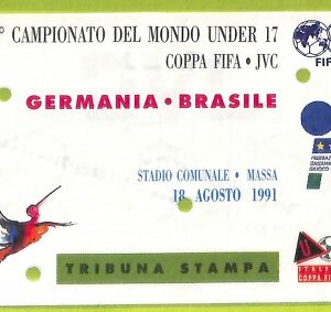 C2694- Vecchio BIGLIETTO PARTITA CALCIO 1991 GERMANIA VS BRASILE