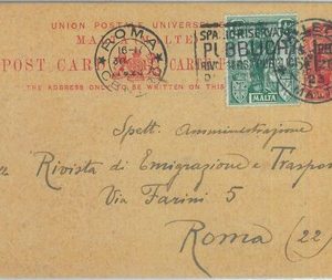86257   - MALTA - Postal History - POSTAL STATIONERY CARD to ITALY  1923