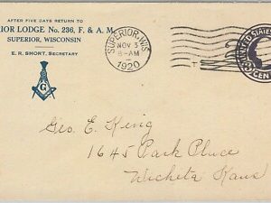 61703 - USA - POSTAL HISTORY: Private  print  STATIONERY COVER 1920: MASONIC
