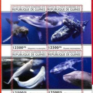 A1971 - GUINEA, ERROR: MISSPERF, HOJA MINIATURA - 2019, Ballenas, Vida Marina
