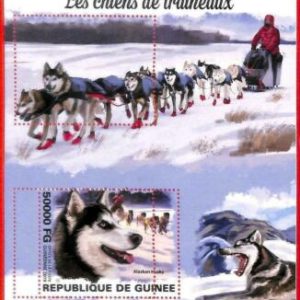 A1955 - GUINEA, ERROR: MISSPERF, SOUVENIR S - 2019, Sled Dogs, Alaskan Husky