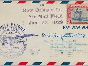 60155  USA - 1st Flight COVER: NEW ORLEANS - HOUSTON Signed BY PILOT!  AMC 29 W1