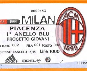 C0697 - Vecchio BIGLIETTO PARTITA CALCIO - MILAN VS PIACENZA
