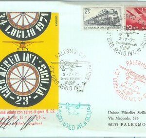 82995 - STORIA POSTALE - AVIAZIONE: 23° Giro Aereo  SICILIA 1971 FIRMATO Pilota
