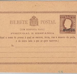 50879   PORTUGAL Madeira - POSTAL STATIONERY double  CARD -  Higgings & Gage # 3