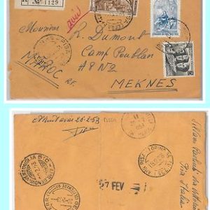 47376  ITALIA REPUBBLICA Storia Postale: LAVORO su BUSTA RACCOMANDATA a MARROCCO