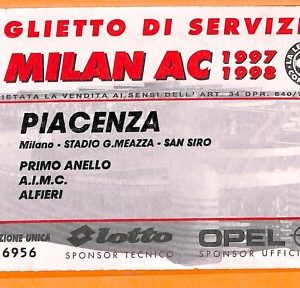 C0841 - Vecchio BIGLIETTO PARTITA CALCIO - MILAN VS PIACENZA