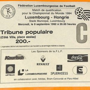 C0845 - Vecchio BIGLIETTO PARTITA CALCIO - LUXEMBOURG VS HONGRIE