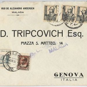 España - HISTORIA POSTAL: LOCAL Malaga sobre CARTA a ITALIA 1937 - CENSURA