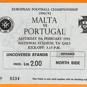 C0849 - Vecchio BIGLIETTO PARTITA CALCIO -  MALTA VS PORTUGAL