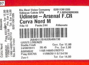 C1597 - Old FOOTBALL MATCH TICKET - 2011 UDINESE vs ARSENAL
