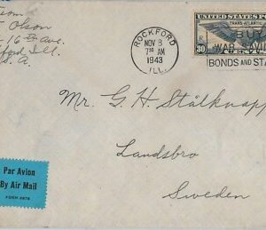 56367 -  USA -  POSTAL HISTORY: COVER to SWEDEN 1943 - CENSOR TAPE - War Bonds