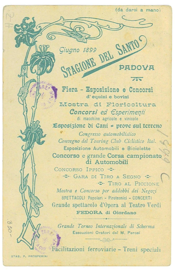 P3065 - , PADOVA, FIERA DEL SANTO 1899 VIAGGIATA - immagine 2