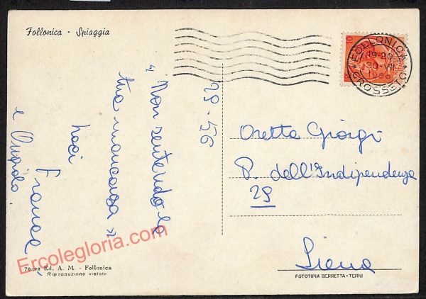 ag2206 - CARTOLINA D'EPOCA - Grosseto Provincia - Follonica   1956 - immagine 2