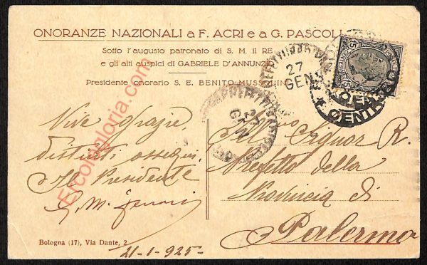 ae2553 - CARTOLINA  D'EPOCA - Bologna Città - G. Pascoli - F. Acri - immagine 2