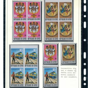P3143 - FRENCH GUINEA YVERT 535/9 , 1975 NORMAL SET + IMPERF. BLOCKS OF 4 MNH