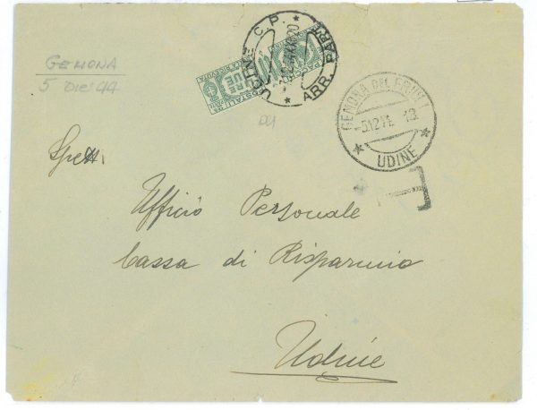 P2425 - ITALIA RSI , 5.12.1944 , LETTERA NON AFFRANCATA, TASSATA