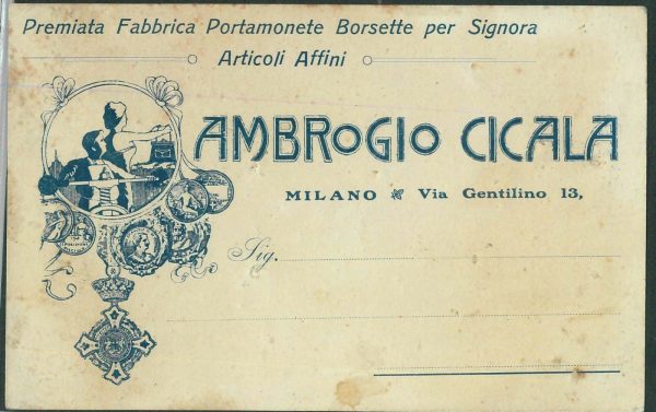 LIB876 - CARTOLINA d'Epoca - MILANO  -  pubblicitaria  FABBRICA Borsette CICALA