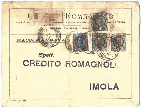 71281 - ITALIA REGNO - Storia Postale - Sassone 77 X 3 + 78  su BUSTA 1923